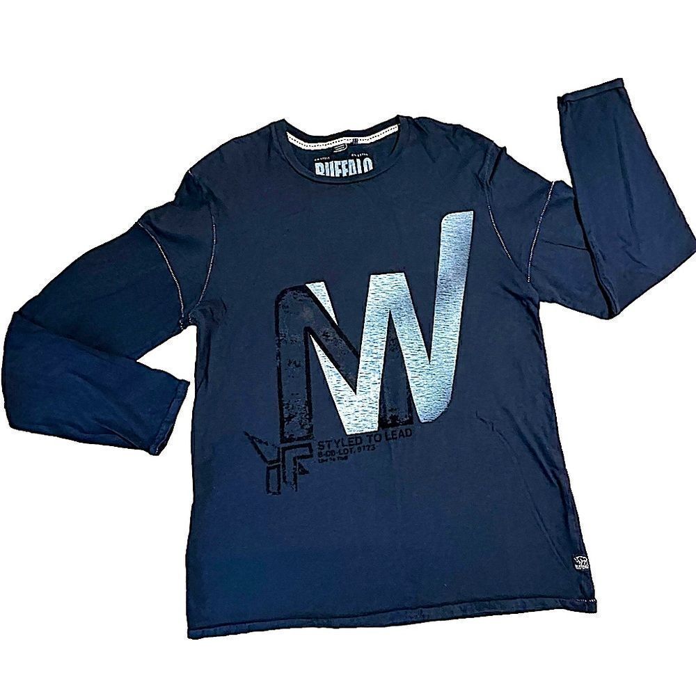 Blue David Bitton Buffalo graphic long sleeve T-shirt